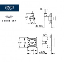 MEDIDAS PARTE EMPOTRABLE GENERADOR VAPOR F-DIGITAL DELUXE GROHE SPA